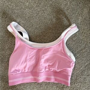 ALO Yoga Pink and White Sports Bra